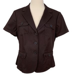 TALBOTS PETITES Jacket Blazer Safari Pockets Short Sleeves Brown Size 10P